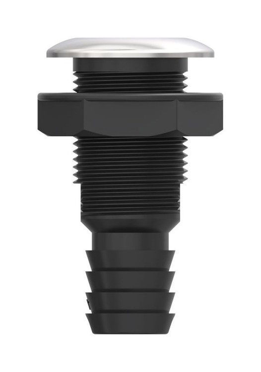 Разъем водосброса с обратным клапаном под шланг 19 мм и крышкой из нержавеющей стали, черный, арт. SFTH3075001V,          SeaFlo 