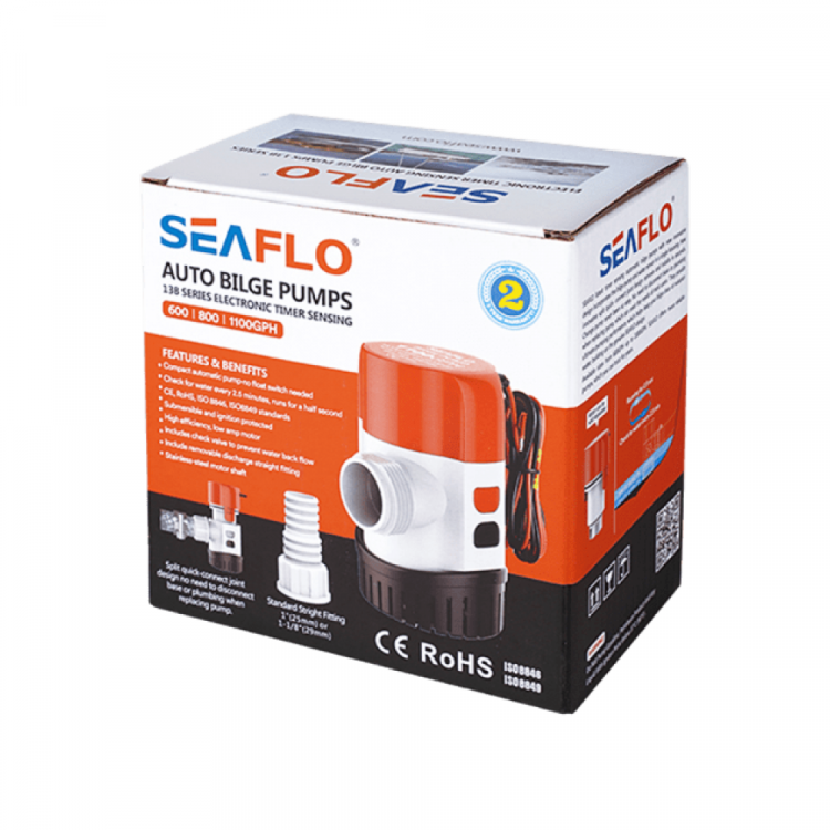 Помпа водооткачивающая автоматическая SeaFlo трюмная, 12V 800 галлон/час, патрубок 19/25/29 мм, арт. SFBP1-G800-13B-ts,          SeaFlo 