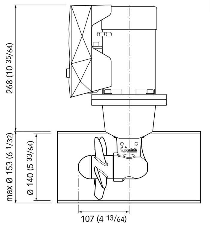 Комплект подруливающего устройства, 2,2 кВт, 40 кгс, 12 В, 140 мм (включает джойстик TCD2042, 8-метровый кабель, без тоннеля) FGBT14040120K07, арт. 10270870,          Quick 