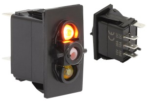 Клавишный выключатель, 2 светодиода, трехпозиционный, без клавиши