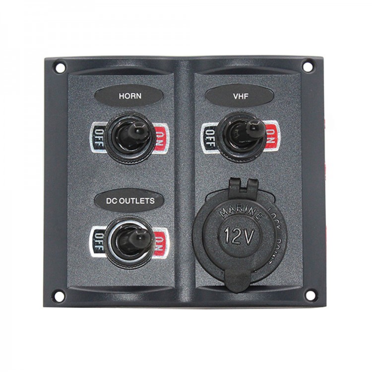 Панель бортового питания  3 переключателя, разъем прикуривателя, предохранители, SK-SP0301B-ts, арт. SK-SP0301B-ts,          Skipper 