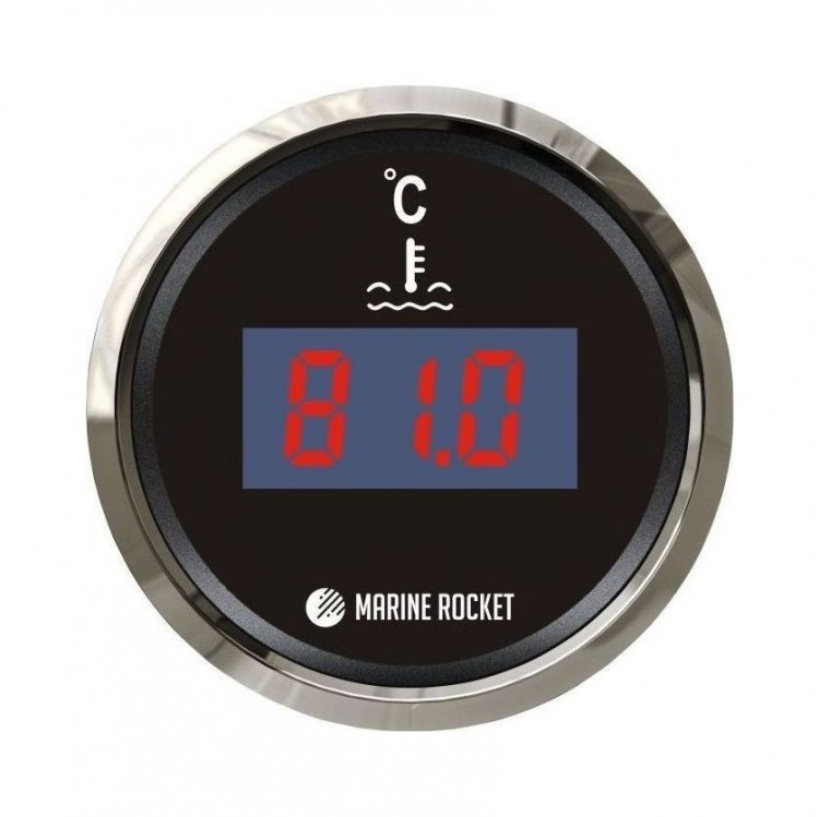 Указатель температуры двигателя цифровой 25-120 гр., черный циферблат, нержавеющий ободок, д. 52 мм, арт. TGD0120BSMR,          MARINE ROCKET 