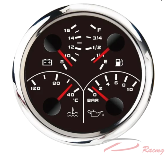 Прибор многофункциональный аналоговый 4в1 (д.85мм; черный, хромированный ободок) (DEPO), арт. DPN854N1-W,          DEPO 