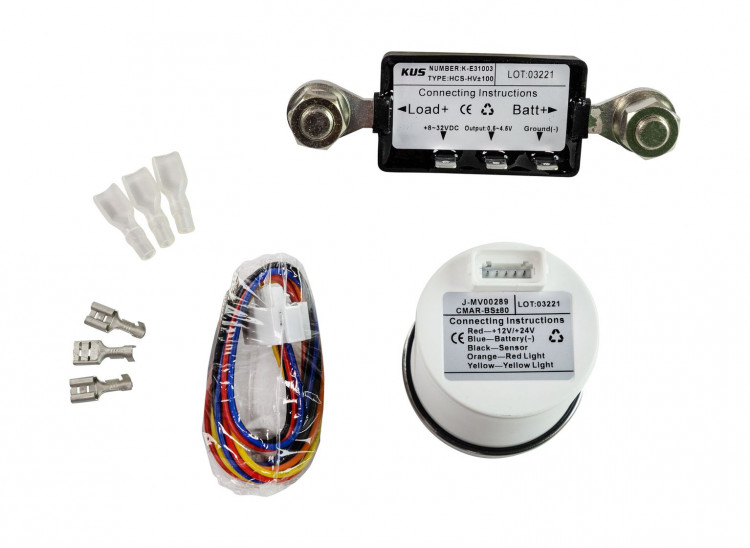 Амперметр аналоговый -/+80 А, черный циферблат, нержавеющий ободок, д. 52 мм, арт. KY06005_sale,          KUS 