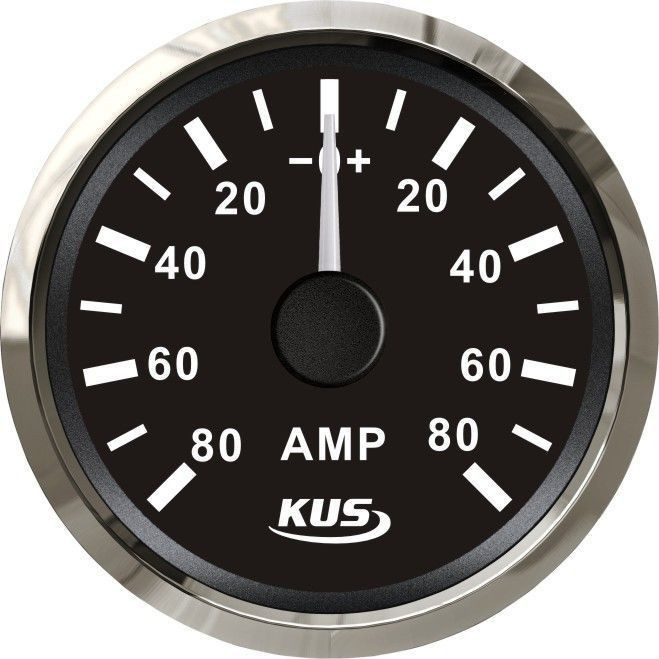 Амперметр аналоговый -/+80 А, черный циферблат, нержавеющий ободок, д. 52 мм, арт. KY06005_sale,          KUS 