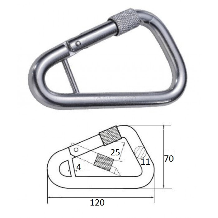 Гак-карабин треугольный с перемычкой 4 мм AISI 316, арт. 2606-0521,          CIM 
