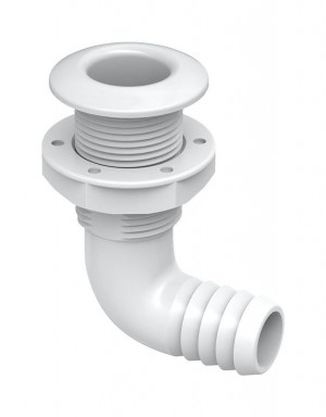 Разъем водосброса угловой с обратным клапаном под шланг 25 мм, белый