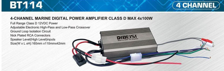4-х канальный морской усилитель с AUX, арт. BT114,          Diibeisi 