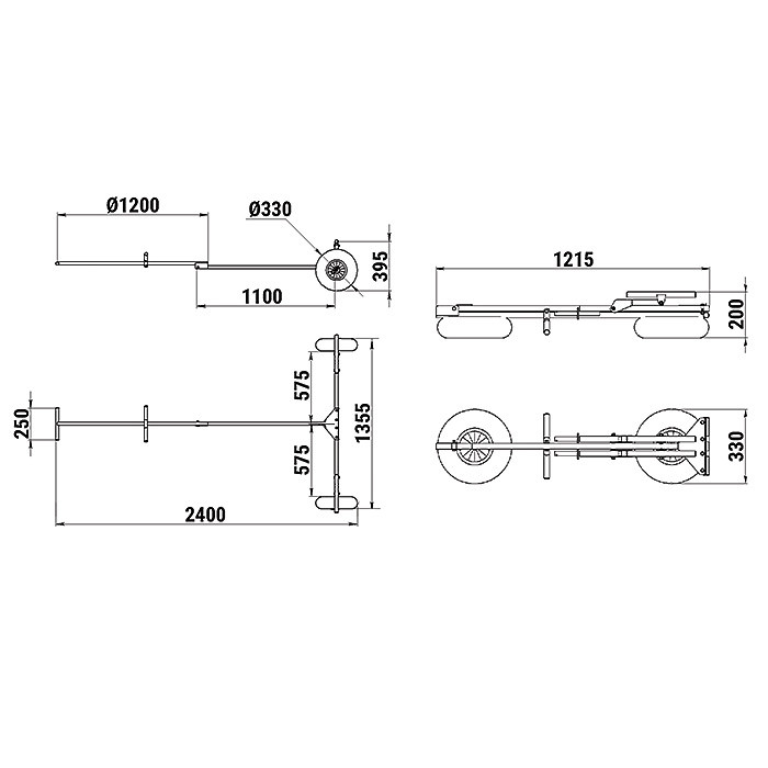 Тележка для транспортировки лодки складная, арт. 060224T,          Техномарин 