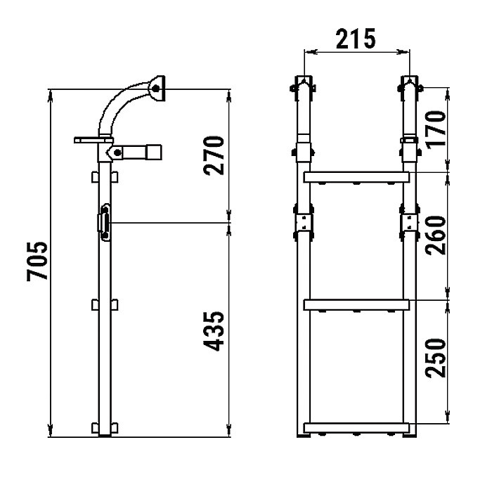 Трап складной с вертикальным креплением, 3 ступени ироко (ширина 215мм.), арт. 040119T,          Техномарин 