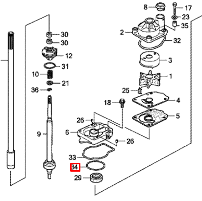 Кольцо уплотнительное основания помпы Honda BF250A (91359-ZX2-C00) (Honda), арт. 91359-ZX2-C00,          HONDA 