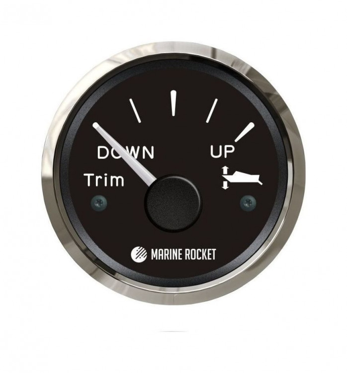 Трим-указатель 0-190 Ом, черный циферблат, нержавеющий ободок, д. 52 мм, арт. TMA0007BSMR,          MARINE ROCKET 