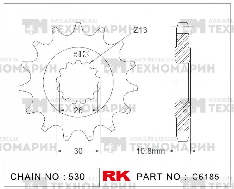 Звезда для мотоцикла ведущая C6185-18, арт. C6185-18,          RK Chains 