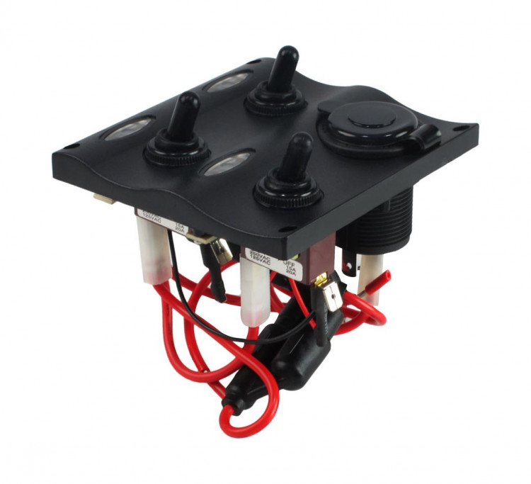 Панель бортового питания 3 переключателя, разъем прикуривателя, индикация, арт. C91339LED,          Easterner  Панель бортового питания 3 переключателя, разъем прикуривателя, индикация, арт. C91339LED,          Easterner