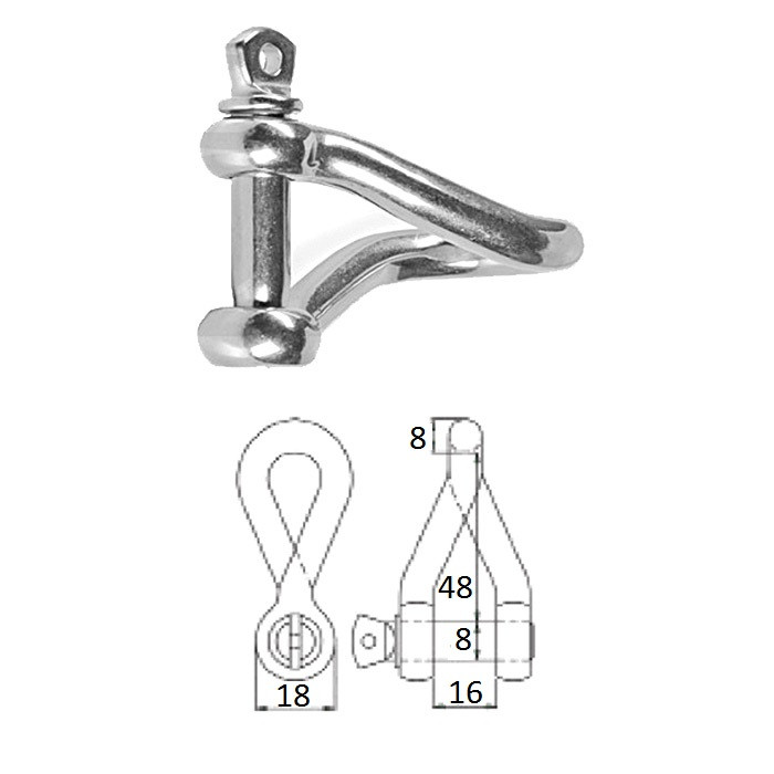 Скоба такелажная изогнутая с винтовым пальцем  8 мм сталь AISI 316, арт. 2409-0108,          CIM 