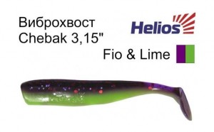 Виброхвост несъедоб. Helios Chebak 3,15"/8 см Fio & Lime 100шт. (HS-3-014-N)