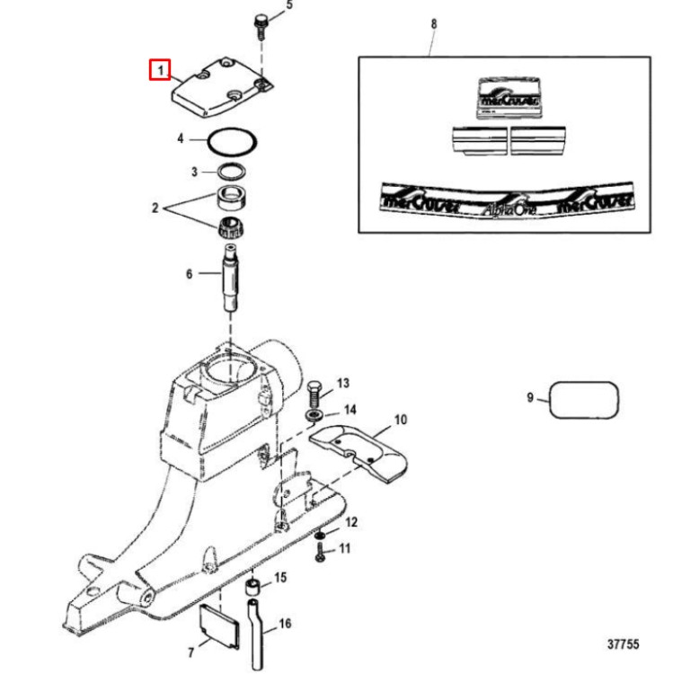 Крышка корпуса вертикального вала Mercruiser ALPHA-ONE , арт. 828692A1-TW,          OSAKA 