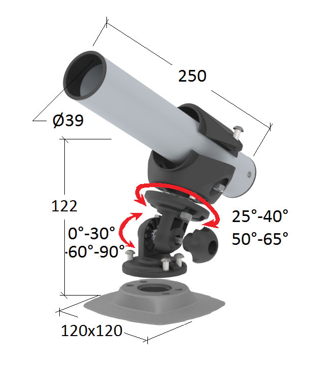 Держатель спиннинга сквозной на баллон наклонный, алюминий, арт. 030638T,          Техномарин 