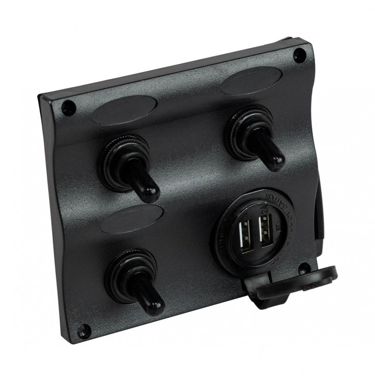 Панель бортового питания 3 переключателя, USB зарядка, арт. C91359,          Easterner 