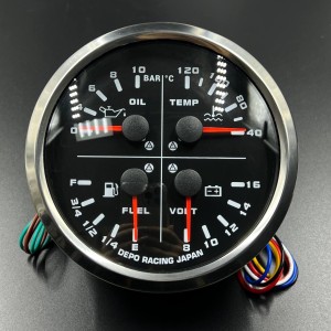 Прибор многофункциональный аналоговый 4в1 (д.110мм; черный, хромированный ободок) (DEPO)