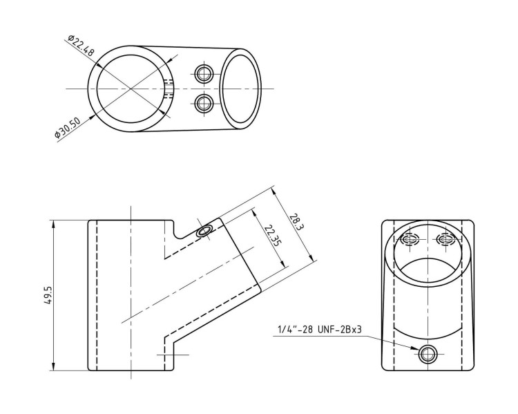 Тройник леера 7/8" (22,2 мм), 60 град, арт. 66093_Kof,          Kofuku  Тройник леера 7/8" (22,2 мм), 60 град, арт. 66093_Kof,          Kofuku