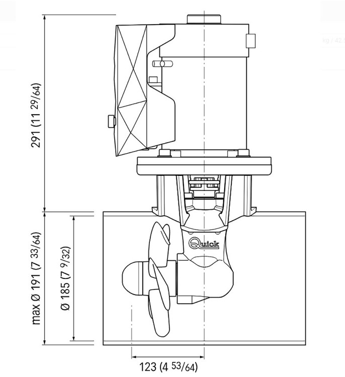 Подруливающее устройство, 3 кВт, 55 кгс, 12 В, 185 мм, арт. 10247318,          Quick 