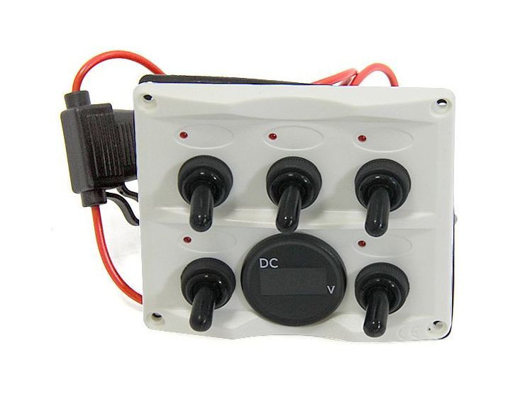 Панель бортового питания 5 переключателей, индикация, вольтметр, белая, арт. C10430W,          Easterner  Панель бортового питания 5 переключателей, индикация, вольтметр, белая, арт. C10430W,          Easterner