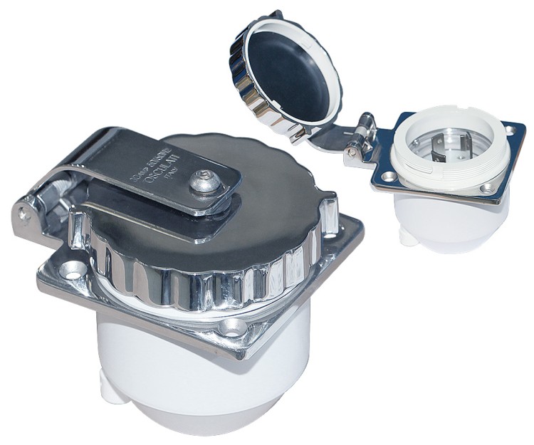 Розетка влагозащищенная, нерж. сталь, винтовая крышка, 30 А, арт. 10017016,          Osculati 