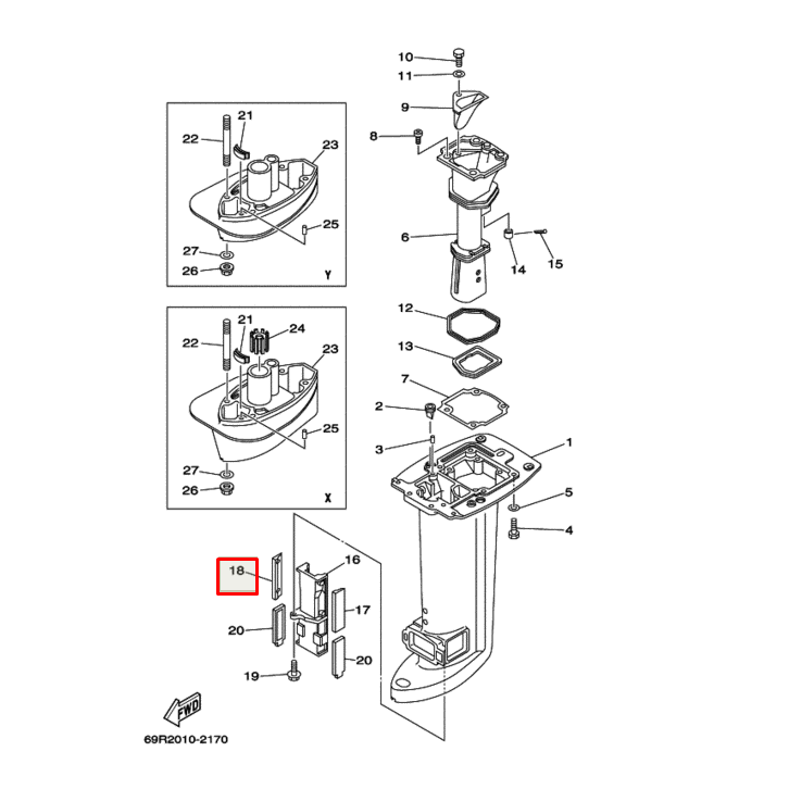 Уплотнение дейдвуда резиновое правое Yamaha 25-30 (YUELANG), арт. 69P-45128-00-K,          TAIZHOU YUELANG POWER TECHNOLOGY 