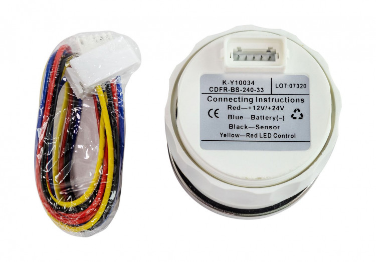 Указатель уровня топлива светодиодный, черный циферблат, нержавеющий ободок, д. 52 мм, арт. FLM0010BSMR,          MARINE ROCKET 