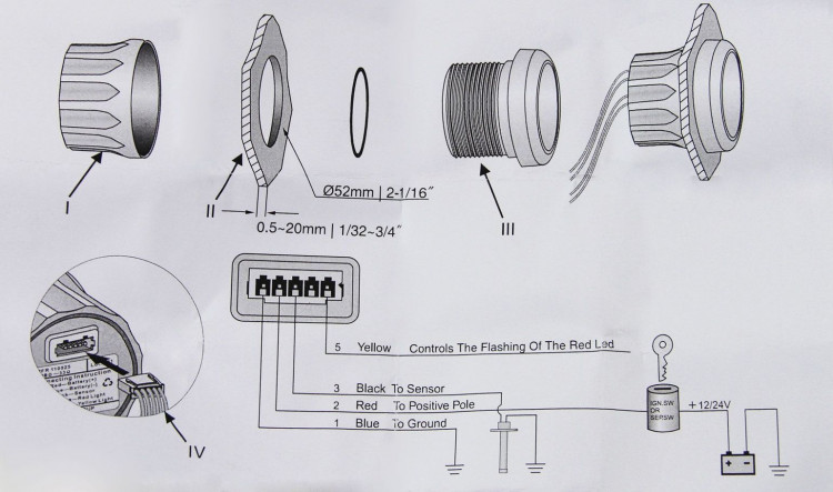 Указатель уровня топлива светодиодный, черный циферблат, нержавеющий ободок, д. 52 мм, арт. FLM0010BSMR,          MARINE ROCKET 