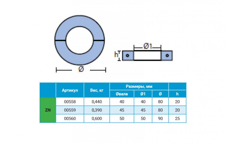 Анод цинковый на гребной вал 45мм 