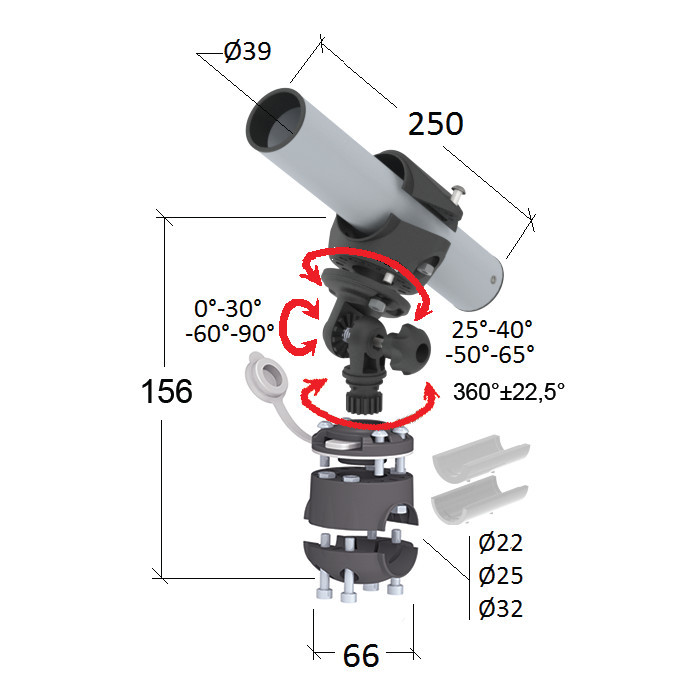 Держатель спиннинга сквозной на леер быстросъемный, нержавеющая сталь, арт. 030618T,          Техномарин 