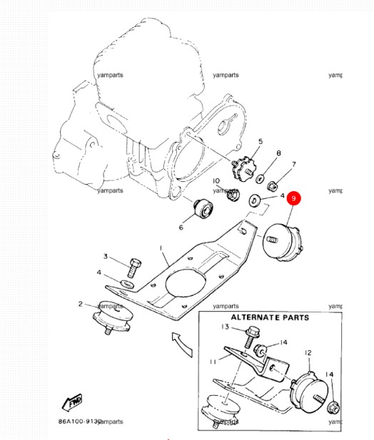 Подушка  двигателя задняя Yamaha Bravo 250(8F3-21486-00) (KINETIX), арт. 09-220-TW,          KINETIX 