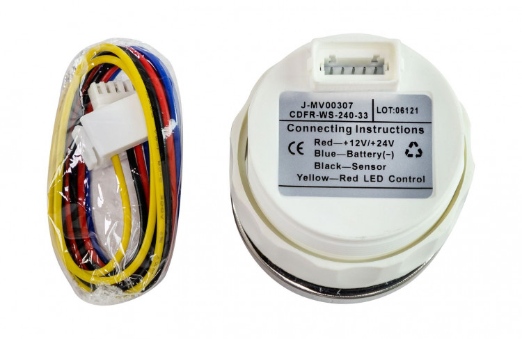 Указатель уровня топлива светодиодный, белый циферблат, нержавеющий ободок, д. 52 мм, арт. FLM0009WSMR,          MARINE ROCKET 