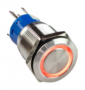 Переключатель кнопочный без фиксации, подсветка красная, 12В