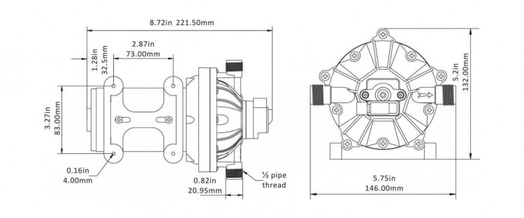Помпа водоподающая мембранная SeaFlo, 12 В, 18.9 л/мин, 4.1 бар, 17 А, арт. SFDP105006051,          SeaFlo 