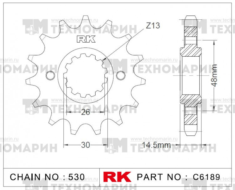 Звезда для мотоцикла ведущая C6189-18, арт. C6189-18,          RK Chains 