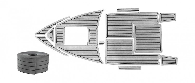 Комплект палубного покрытия для Феникс 560, тик темно-серый, с обкладкой, Marine Rocket, арт. teak_560_charcoal_2,          MARINE ROCKET 