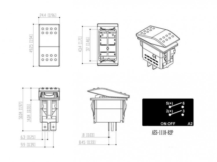 Переключатель двухпозиционный ON-OFF 12В/20А 4Р, арт. AES111882P,          AES.Co  Переключатель двухпозиционный ON-OFF 12В/20А 4Р, арт. AES111882P,          AES.Co