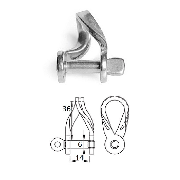 Скоба такелажная плоская изогнутая с винтовым пальцем 6 мм 