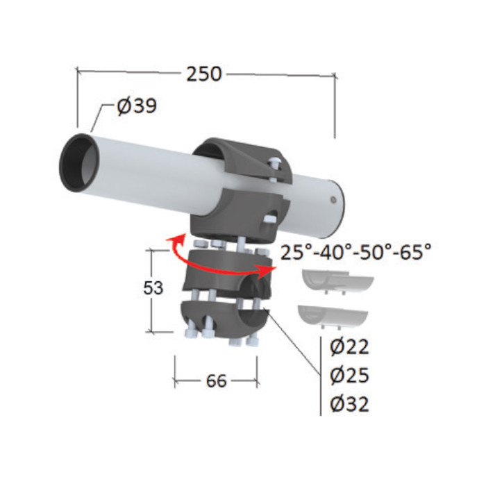 Держатель спиннинга сквозной на леер, алюминий, арт. 030630T,          Техномарин 