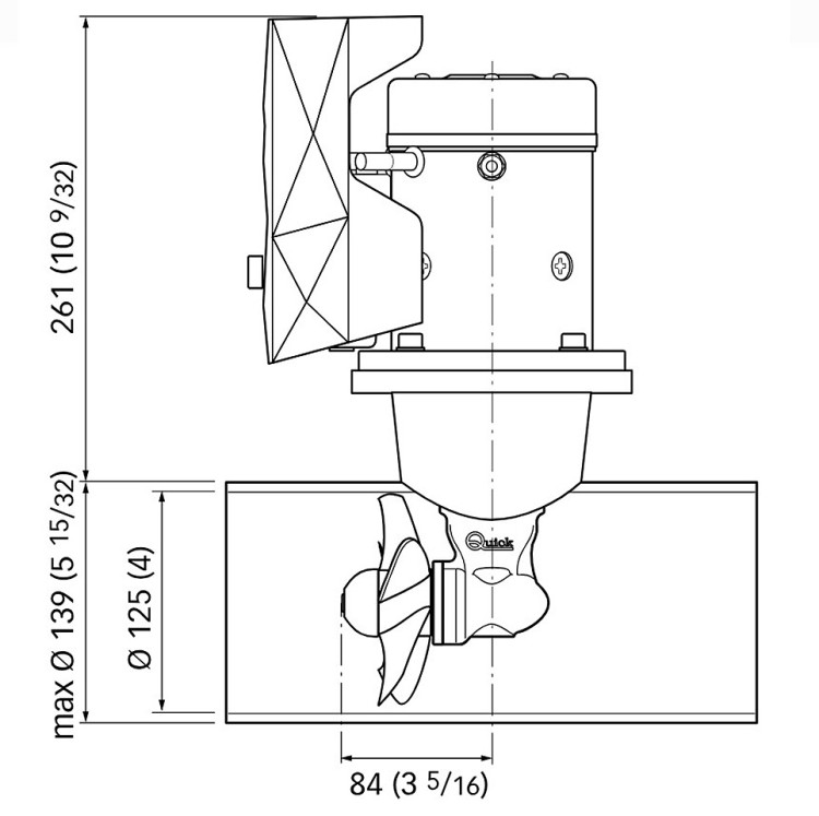 Подруливающее устройство 125 мм, 1,5 кВт, 30 кгс, c кабелем и пультом, без тоннеля, арт. 10261372,          Quick 