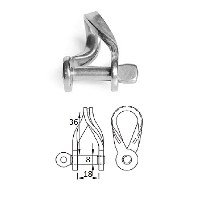Скоба такелажная плоская изогнутая с винтовым пальцем 8 мм, арт. 2436-0308,          CIM 