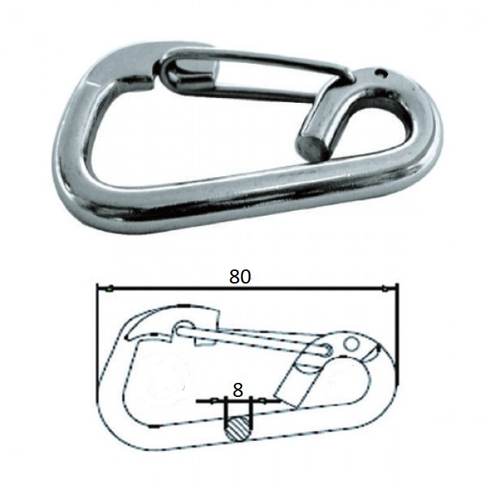 Карабин 80мм, нерж.сталь, арт. 2608-0108,          CIM 