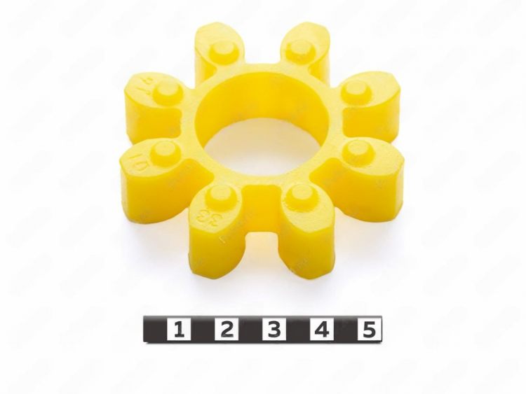 Вставка упругой муфты эластичная (звездочка) D65 x d29 x H 15 мм,M95/желтый,с отверстием, 8 лучей бочкообразной формы, 33-01-1613-poly , арт. 33-01-1613-poly,          Полиуретан 