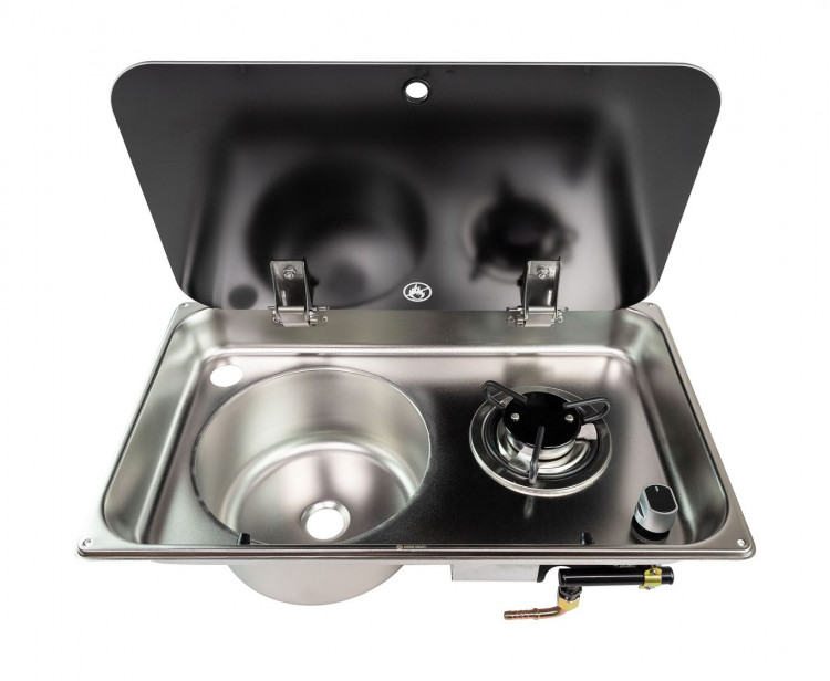 Плита газовая с круглой мойкой, стеклянная крышка, арт. MR902SGSS,          Marine Rocket 