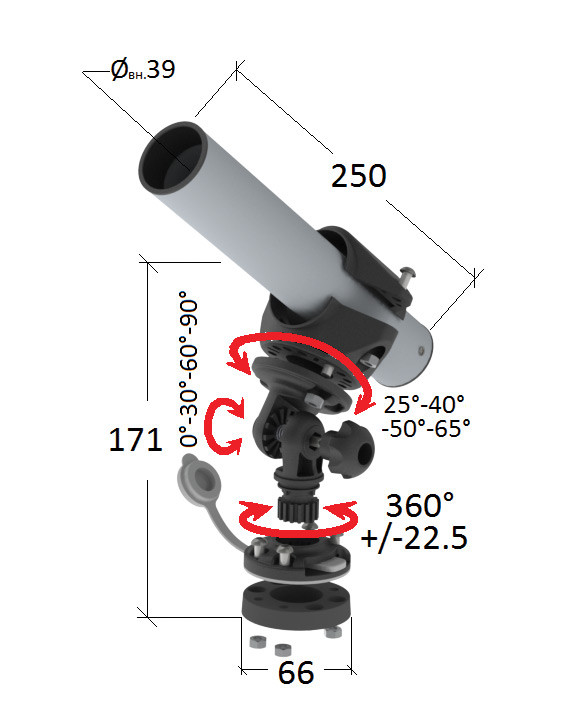 Держатель спиннинга сквозной на палубу быстросъемный, алюминий, арт. 030624T,          Техномарин 