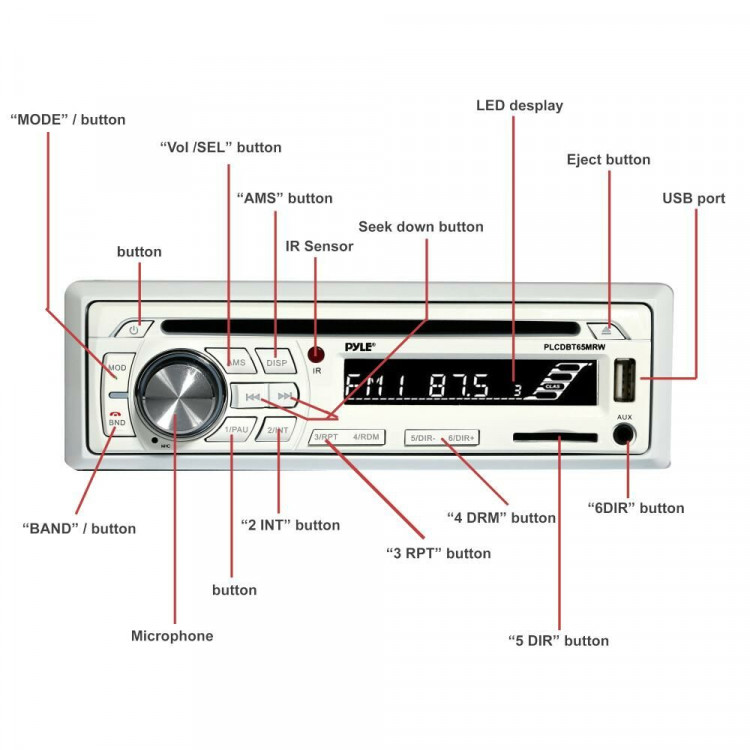 Морская акустика 1DIN PYLE PLCDBT65MRW, комплект, арт. PLCDBT65MRW,          PYLE  Морская акустика 1DIN PYLE PLCDBT65MRW, комплект, арт. PLCDBT65MRW,          PYLE