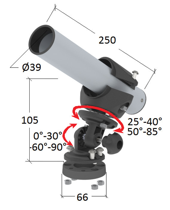 Держатель спиннинга сквозной на палубу наклонный, алюминий, арт. 030637T,          Техномарин 